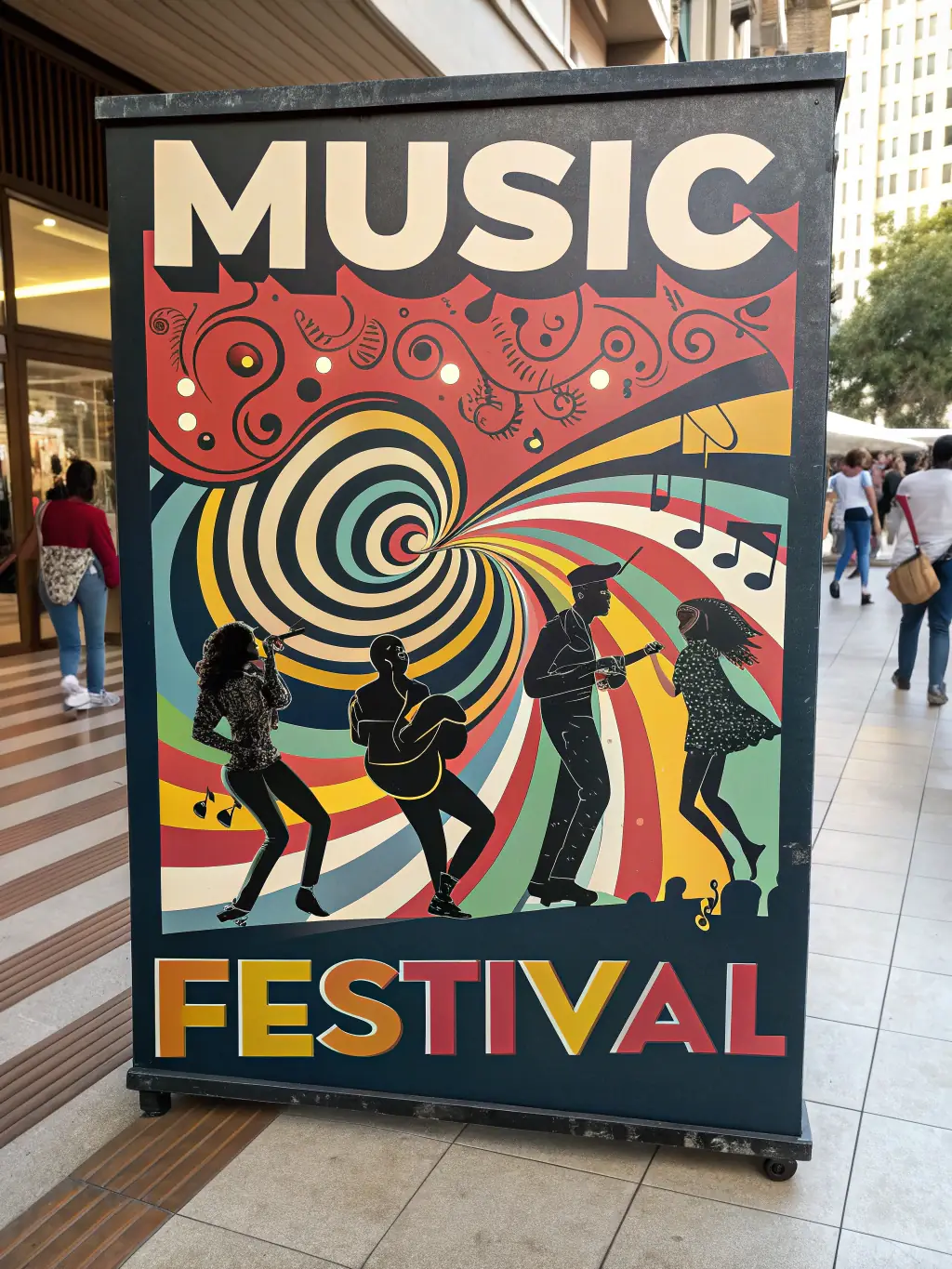 A colorful poster advertising the annual Dijon Jazz Festival, featuring the names of prominent jazz artists and the festival dates and venue information.